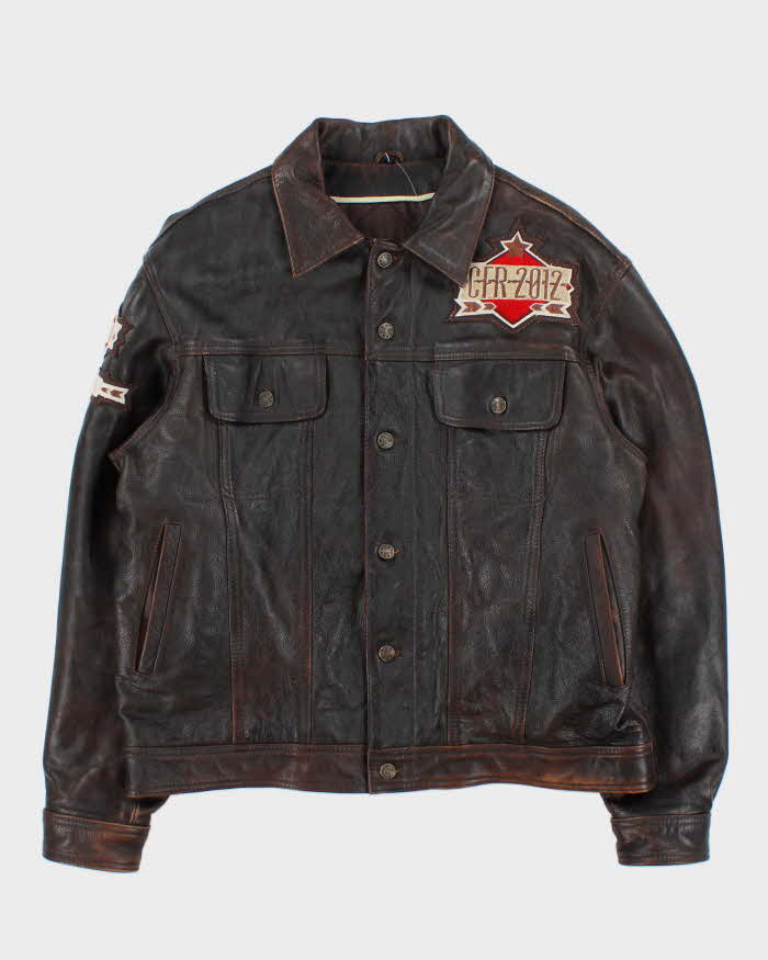 Vintage Frontier Rodeo Brown Quilt Lined Leather Jacket - L