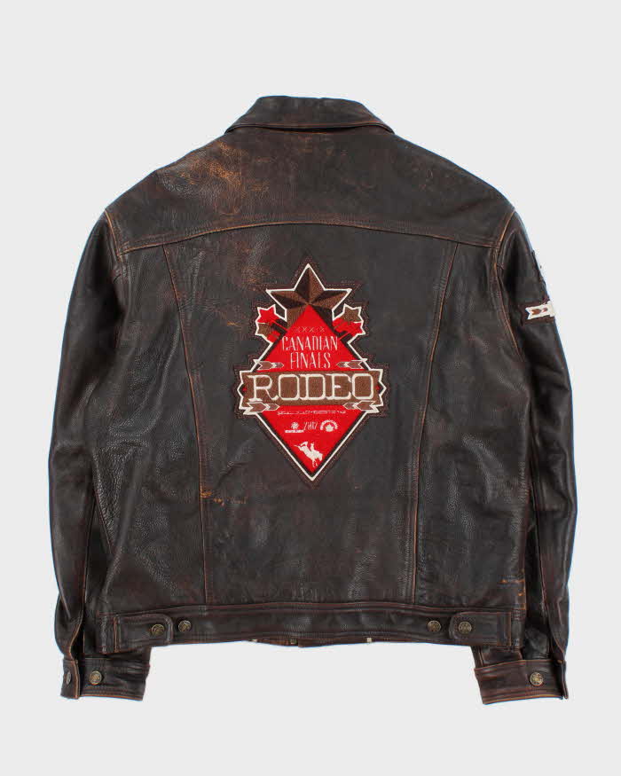 Vintage Frontier Rodeo Brown Quilt Lined Leather Jacket - L