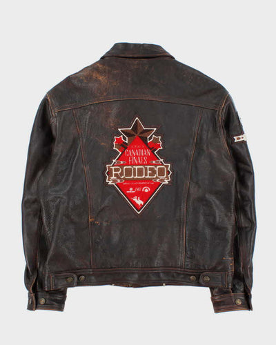 Vintage Frontier Rodeo Brown Quilt Lined Leather Jacket - L