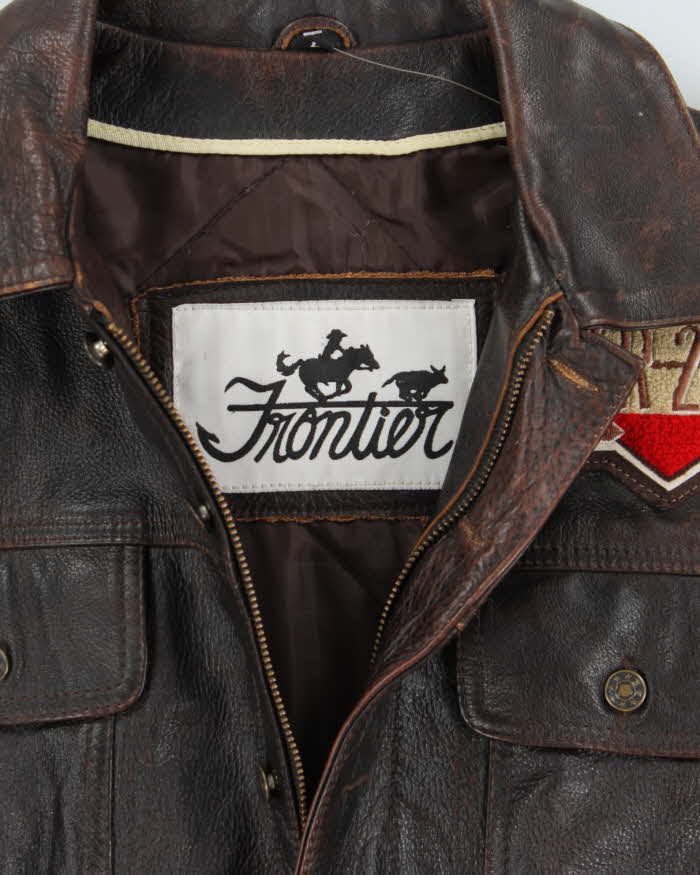 Vintage Frontier Rodeo Brown Quilt Lined Leather Jacket - L