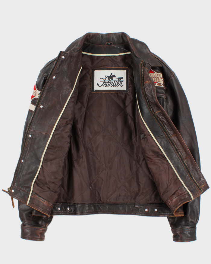 Vintage Frontier Rodeo Brown Quilt Lined Leather Jacket - L