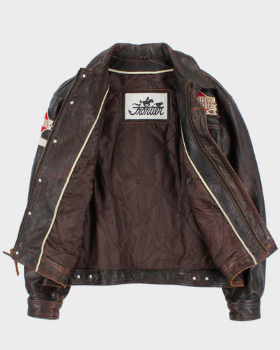 Vintage Frontier Rodeo Brown Quilt Lined Leather Jacket - L