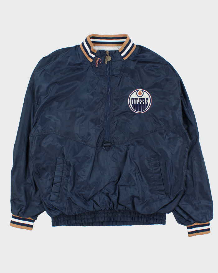 Vintage 1990s Navy Pro Player NHL Oilers Half-Zip Pullover Windbreaker Jacket - M