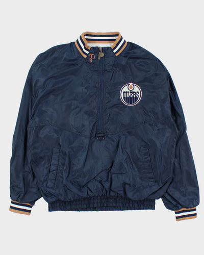 Vintage 1990s Navy Pro Player NHL Oilers Half-Zip Pullover Windbreaker Jacket - M