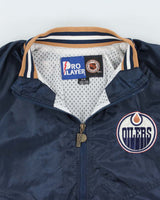 Vintage 1990s Navy Pro Player NHL Oilers Half-Zip Pullover Windbreaker Jacket - M