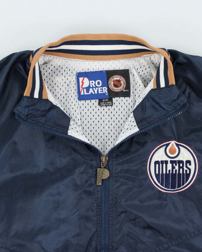 Vintage 1990s Navy Pro Player NHL Oilers Half-Zip Pullover Windbreaker Jacket - M