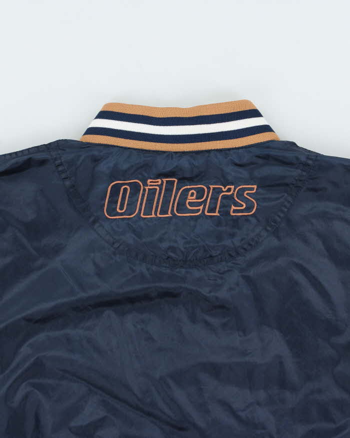 Vintage 1990s Navy Pro Player NHL Oilers Half-Zip Pullover Windbreaker Jacket - M