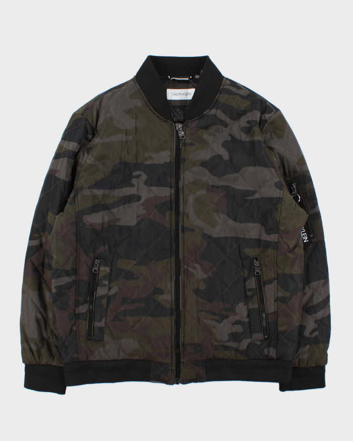 Vintage Calvin Klein Camouflage Diamond Quilted Shimmer Bomber - L