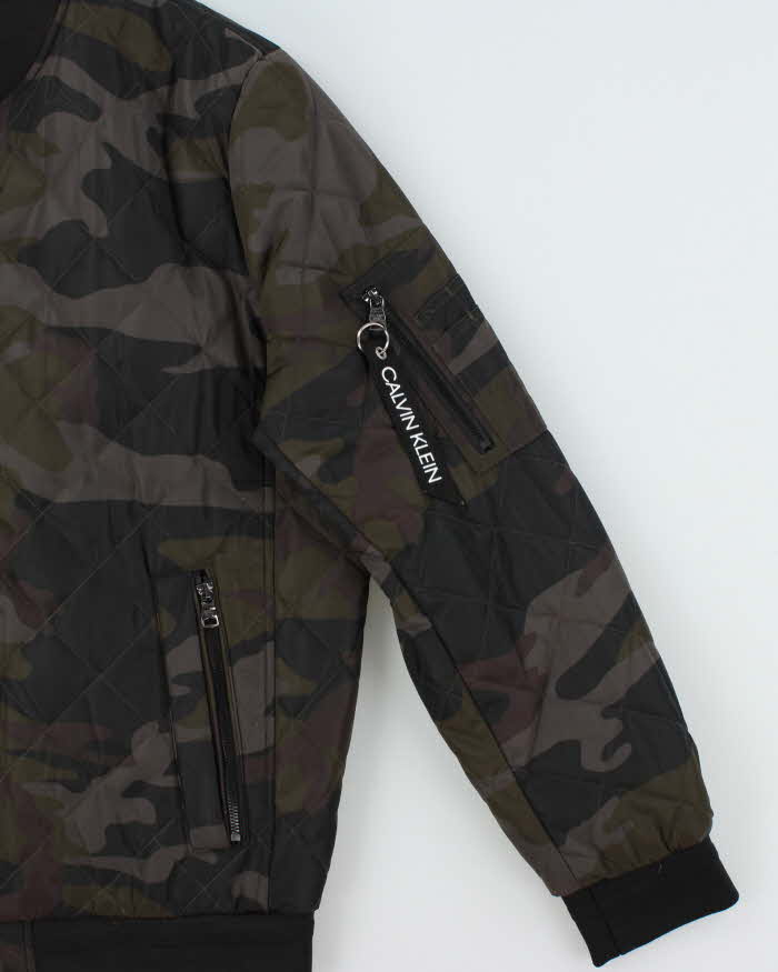 Vintage Calvin Klein Camouflage Diamond Quilted Shimmer Bomber - L