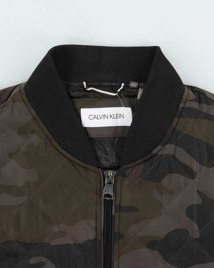 Vintage Calvin Klein Camouflage Diamond Quilted Shimmer Bomber - L