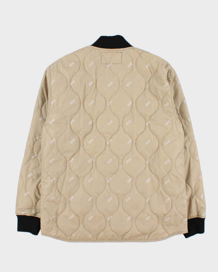 Stussy Beige Logo Print Quilted Bomber Jacket - M