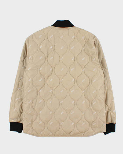 Stussy Beige Logo Print Quilted Bomber Jacket - M