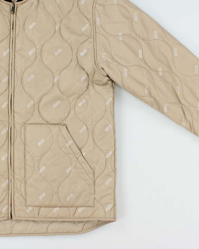 Stussy Beige Logo Print Quilted Bomber Jacket - M