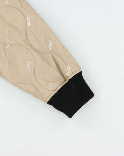 Stussy Beige Logo Print Quilted Bomber Jacket - M