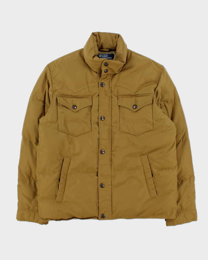 Vintage 00s Polo Ralph Lauren Khaki Western Style Down Filled Puffer Jacket - S