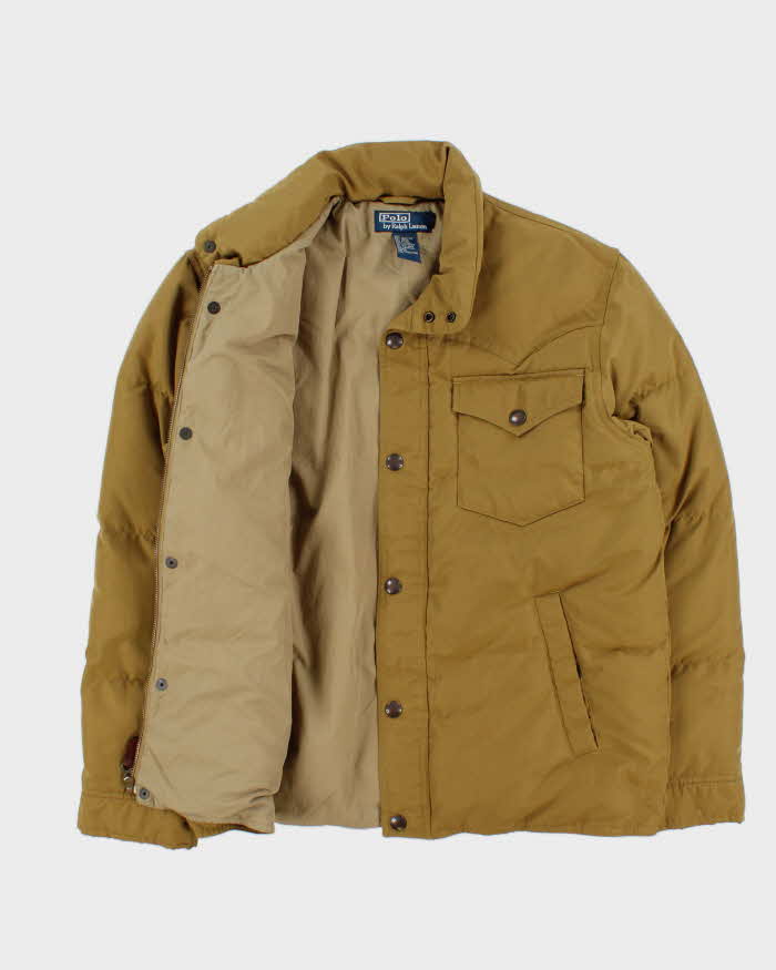Vintage 00s Polo Ralph Lauren Khaki Western Style Down Filled Puffer Jacket - S