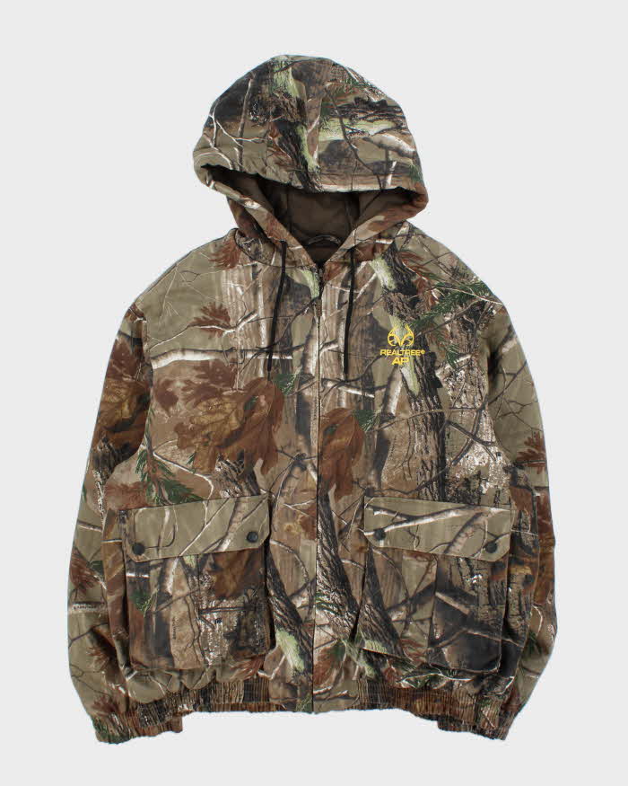 Vintage Real Tree All Purpose Woodland Camo Insulated Hooded Workwear Jacket - XL