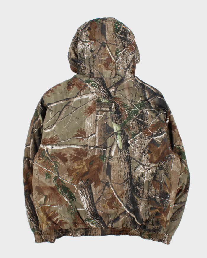 Vintage Real Tree All Purpose Woodland Camo Insulated Hooded Workwear Jacket - XL