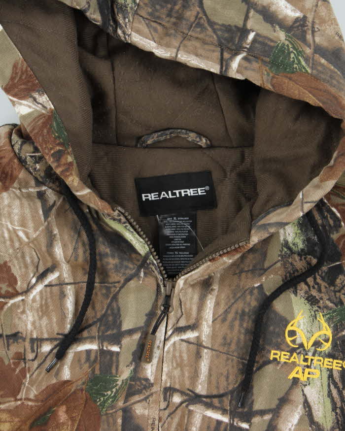 Vintage Real Tree All Purpose Woodland Camo Insulated Hooded Workwear Jacket - XL