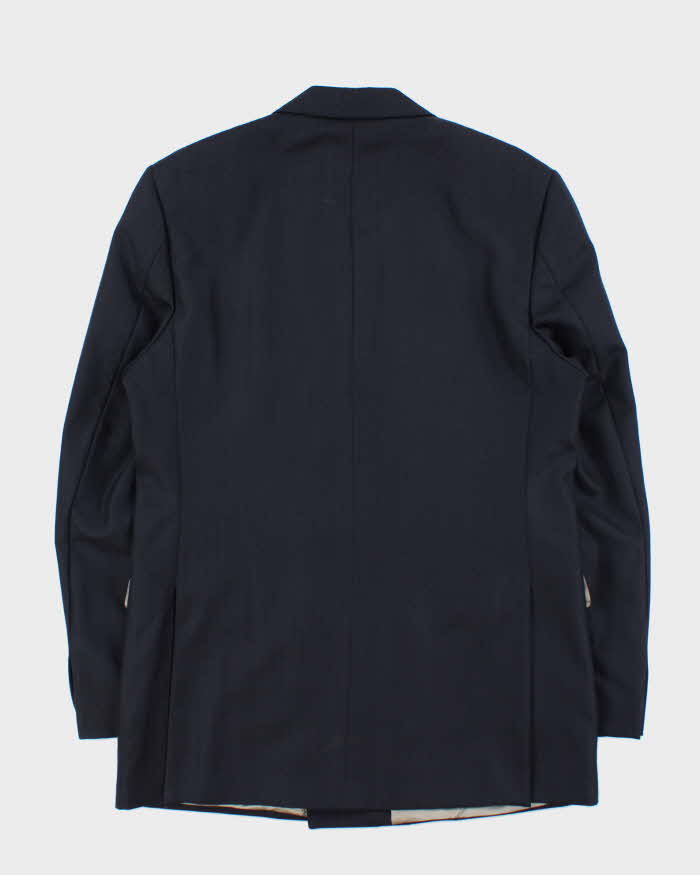 Vintage Aquascutum Navy Blue Pinstriped Double Breasted Pure Wool Blazer - L