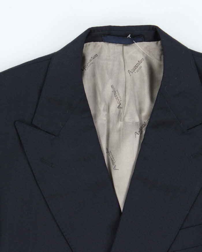 Vintage Aquascutum Navy Blue Pinstriped Double Breasted Pure Wool Blazer - L