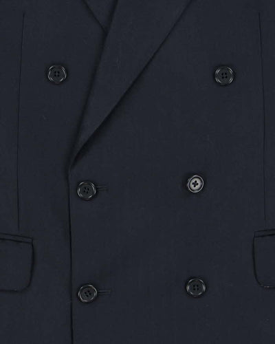Vintage Aquascutum Navy Blue Pinstriped Double Breasted Pure Wool Blazer - L
