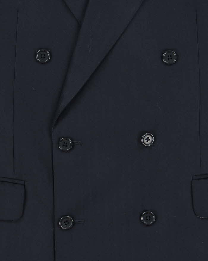 Vintage Aquascutum Navy Blue Pinstriped Double Breasted Pure Wool Blazer - L