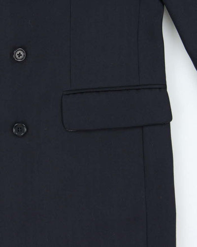 Vintage Aquascutum Navy Blue Pinstriped Double Breasted Pure Wool Blazer - L