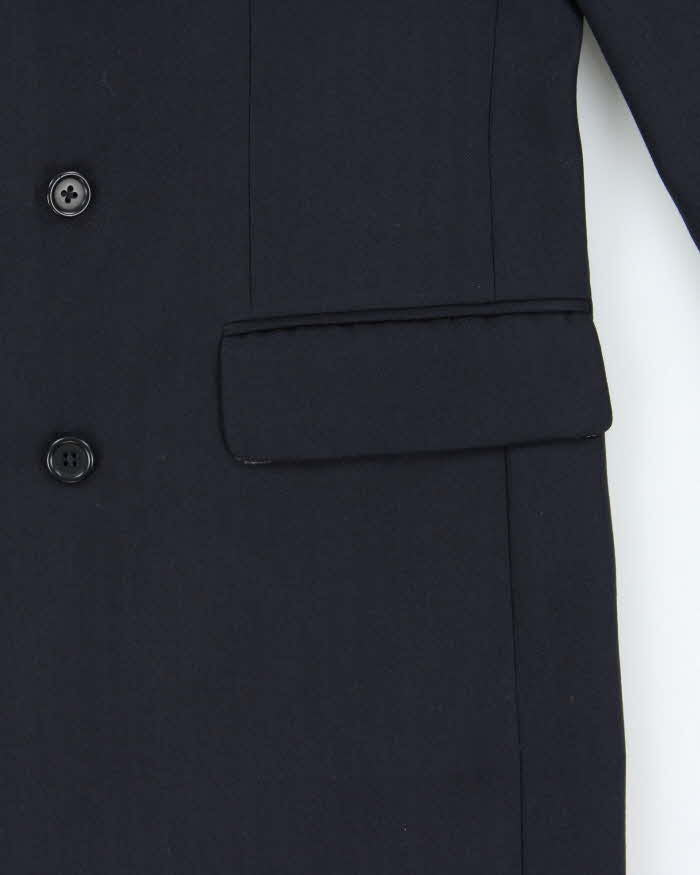 Vintage Aquascutum Navy Blue Pinstriped Double Breasted Pure Wool Blazer - L