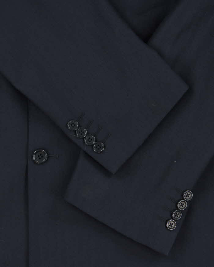 Vintage Aquascutum Navy Blue Pinstriped Double Breasted Pure Wool Blazer - L