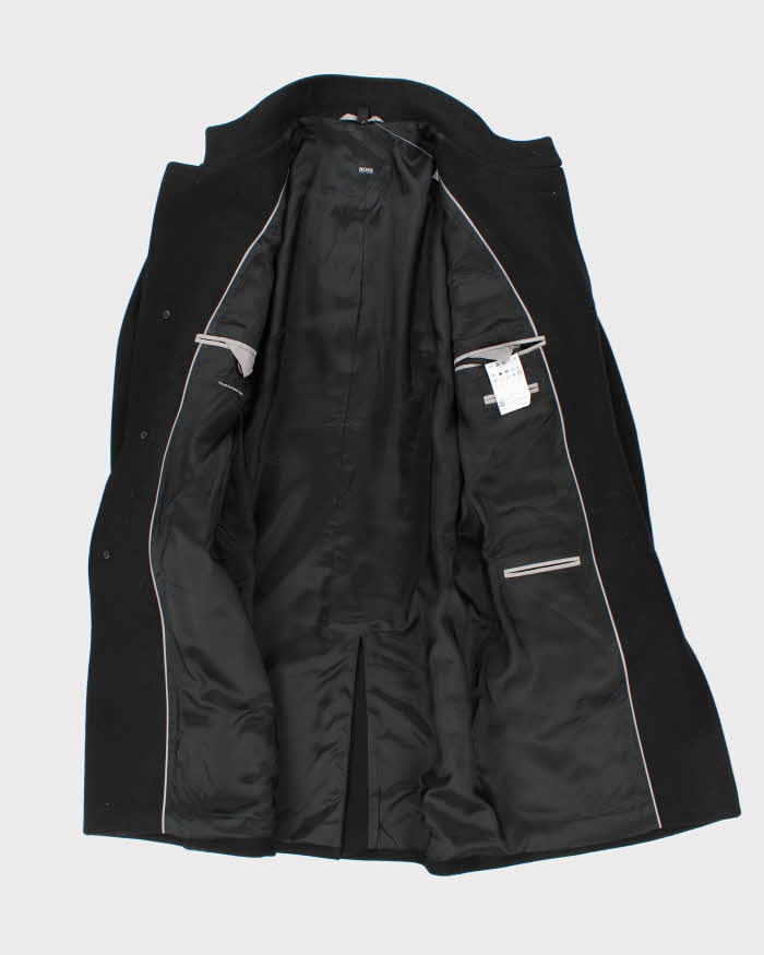 Hugo Boss The Sintrax Black Wool Long Overcoat - L