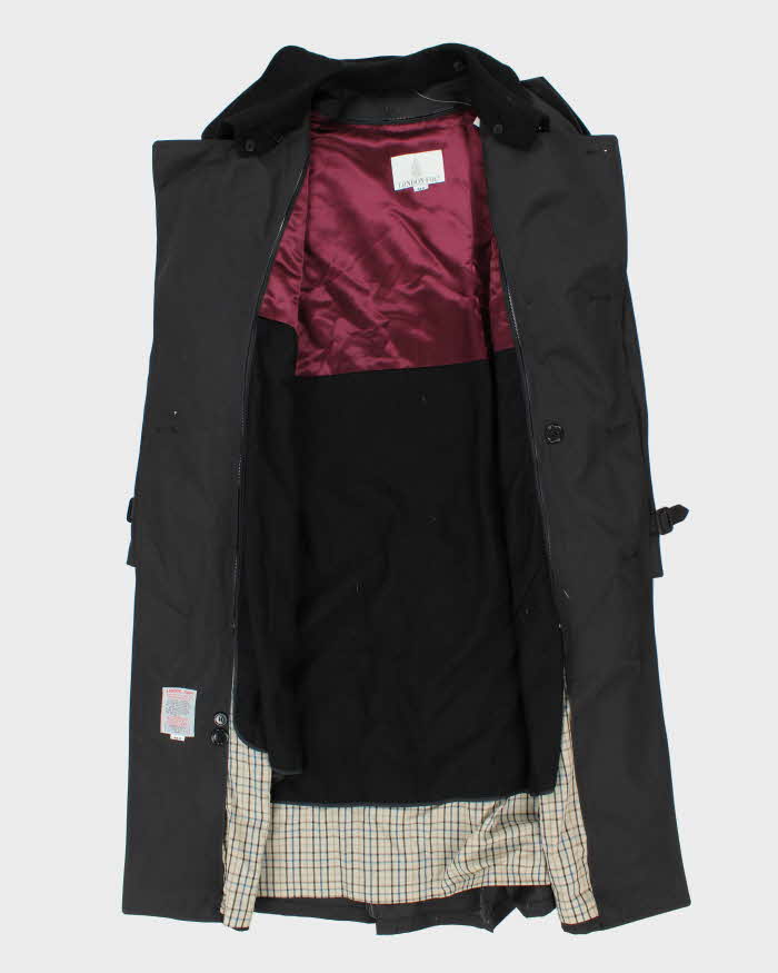 Vintage 1990s Black London Fog Insulated Weatherproof Trench Coat - M