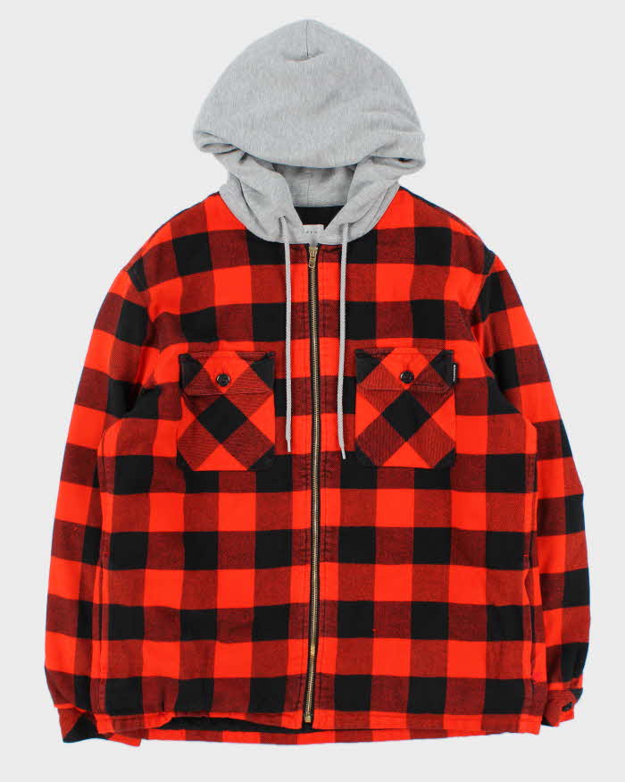 Sandro Buffalo Plaid Quilt Lined Hooded Zip-Up Shacket - XL