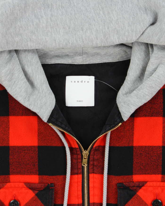Sandro Buffalo Plaid Quilt Lined Hooded Zip-Up Shacket - XL
