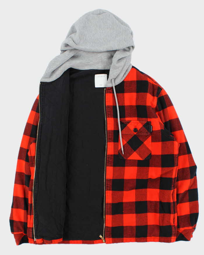 Sandro Buffalo Plaid Quilt Lined Hooded Zip-Up Shacket - XL