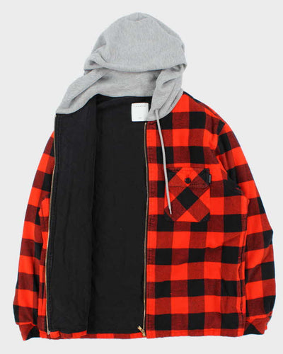Sandro Buffalo Plaid Quilt Lined Hooded Zip-Up Shacket - XL