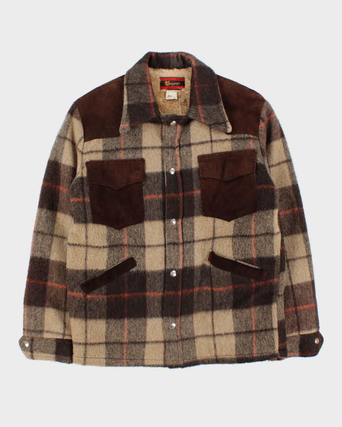 Vintage 1970s Baymart Wool Plaid Sherpa Lined Workwear Jacket - S