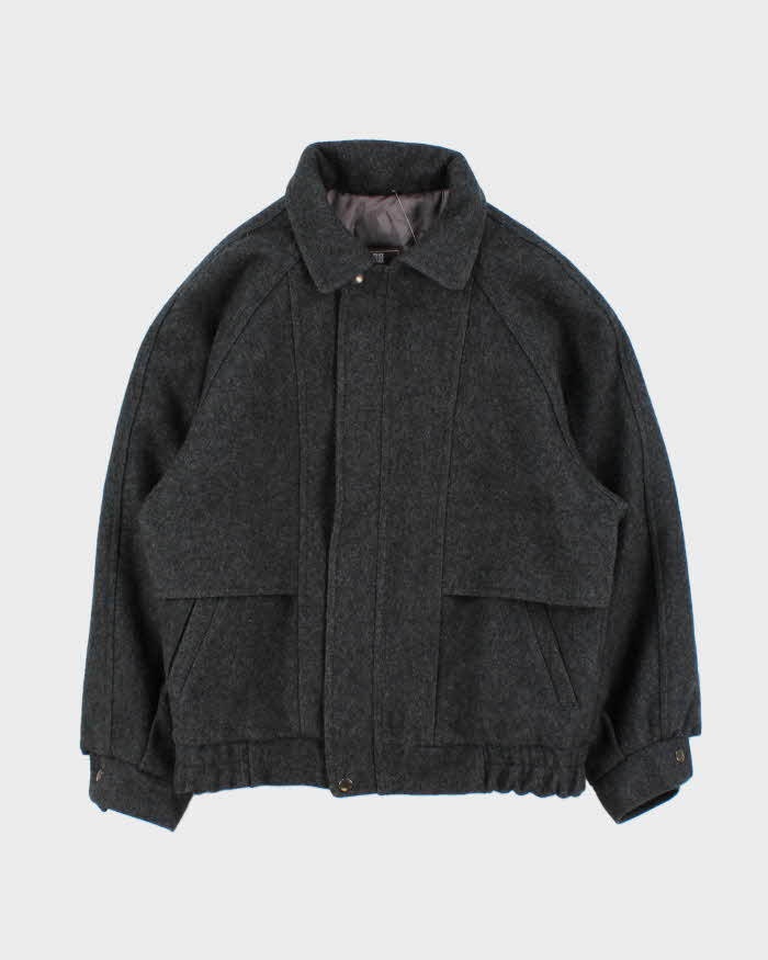 Vintage 1980s Givenchy Monsieur Heavyweight Wool Boxy Harrington Jacket - S