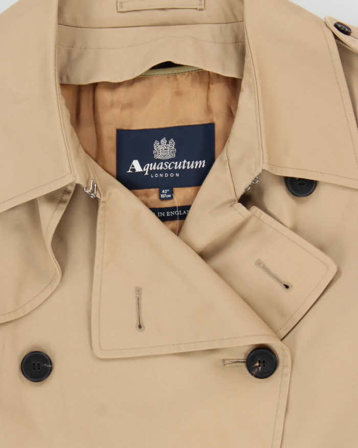 Vintage Aquascutum Wool Layered House Check Lined Weatherproof Trench Coat - L