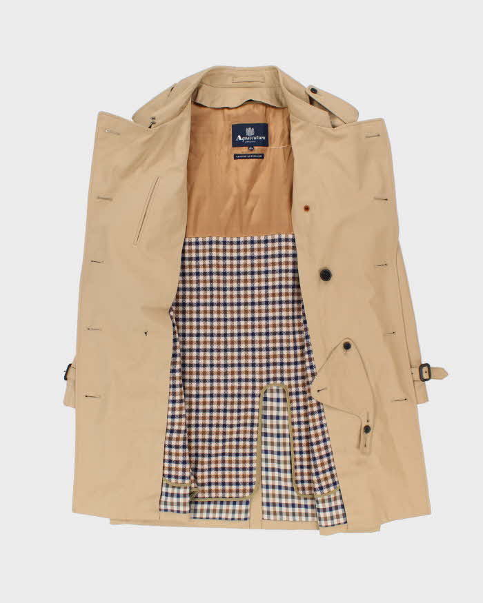 Vintage Aquascutum Wool Layered House Check Lined Weatherproof Trench Coat - L