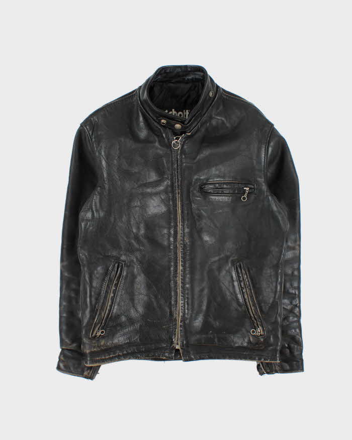 Vintage 1990s Schott Made In USA Distressed Leather Cafe Racer Moto Jacket - S