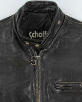 Vintage 1990s Schott Made In USA Distressed Leather Cafe Racer Moto Jacket - S