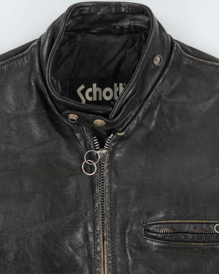 Vintage 1990s Schott Made In USA Distressed Leather Cafe Racer Moto Jacket - S