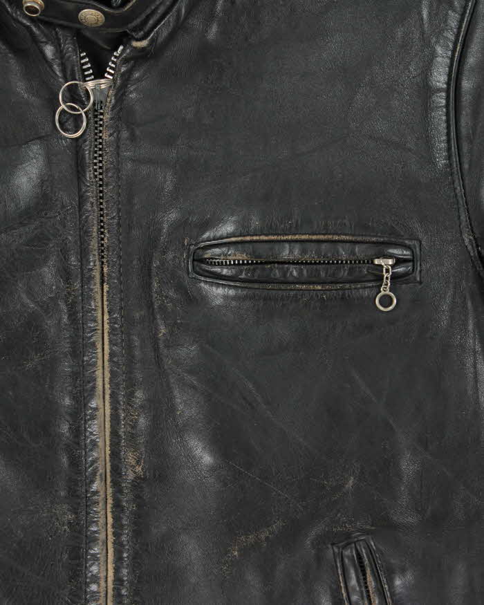 Vintage 1990s Schott Made In USA Distressed Leather Cafe Racer Moto Jacket - S