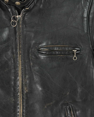 Vintage 1990s Schott Made In USA Distressed Leather Cafe Racer Moto Jacket - S