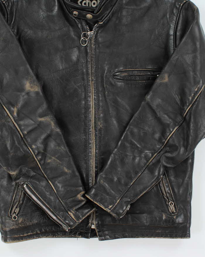 Vintage 1990s Schott Made In USA Distressed Leather Cafe Racer Moto Jacket - S