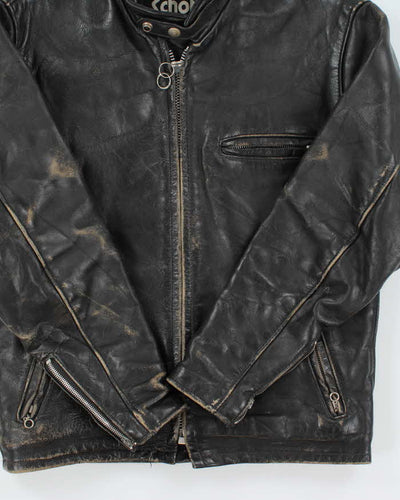 Vintage 1990s Schott Made In USA Distressed Leather Cafe Racer Moto Jacket - S
