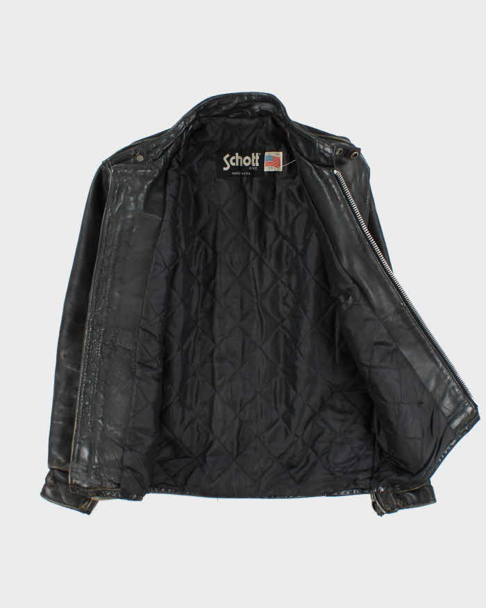 Vintage 1990s Schott Made In USA Distressed Leather Cafe Racer Moto Jacket - S