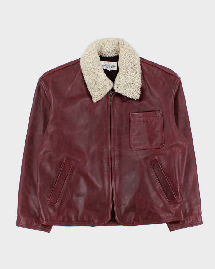 Vintage 1990s Maroon Arcobaleno Japanese Made Boxy Leather Moto Jacket - M