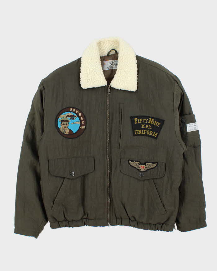 Vintage 1990s Pere Mar Satin Aviator Flight Bomber Jacket - S